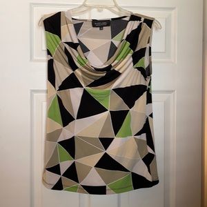 EVAN PICONE- Black Label BEAUTY!! COWL FRONT SLEEVELESS-Triangles-TAN-BLACK!